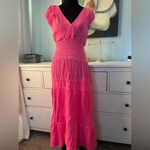 FELICITE smocked midi dress in hot pink sz 3